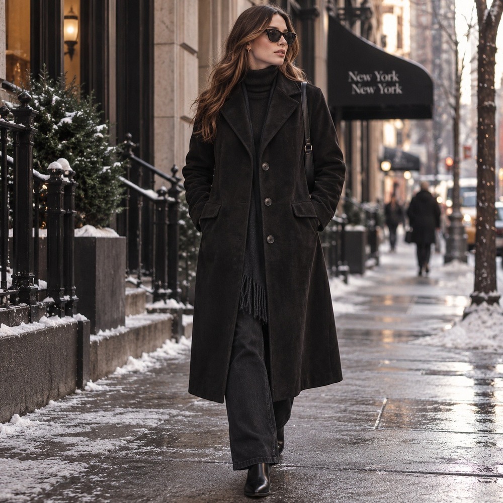 Philosophy di Alberta Ferretti Trench Coat Women 8 Black Suede cotton wool Fall